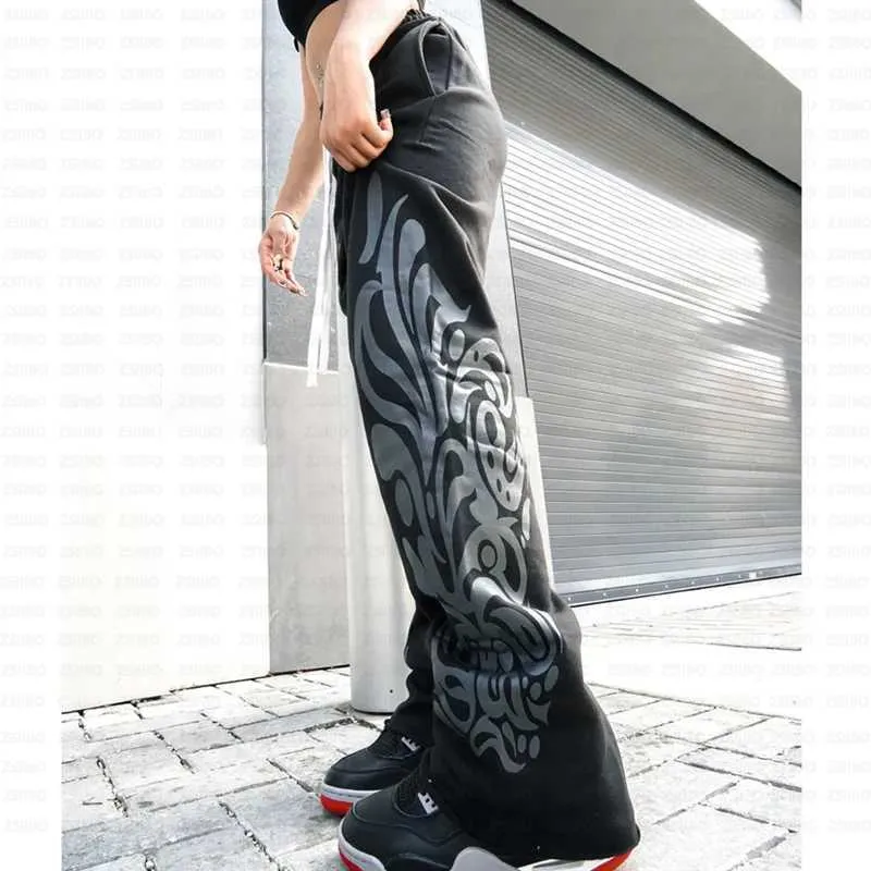 Kadın Y2k Amerikan Renkli Moda Geniş Paça Pantolon Eşofman Altı Kpop Baskılı Pantolon Erkek Retro Rahat Büyük Boy_voghion.com