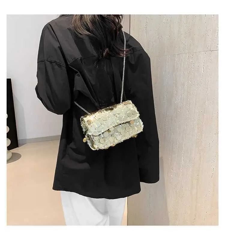 Sequined Shoulder Bag For Women Shiny Glossy Square Chain Bag_voghion.com