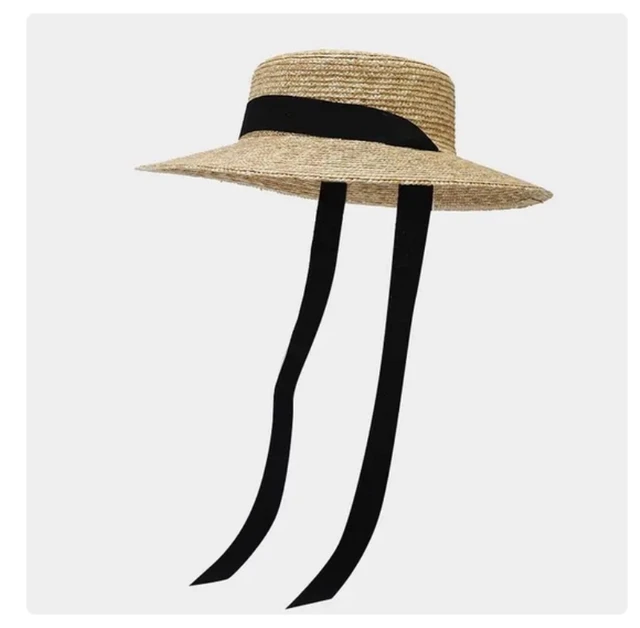 Pălărie de plajă cu paie, retro franceză, cu protecție solară, cu bor larg, pentru femei, pentru vacanță, la mare_voghion.com