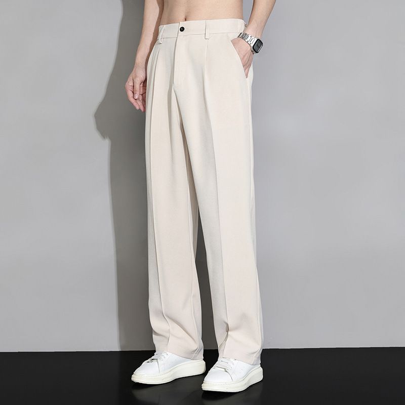 Ice Silk Little für Herren Sommer Dünne, Weite Bein Gerade Lockere Freizeithose mit Hochwertigem und Fallendem_voghion.com