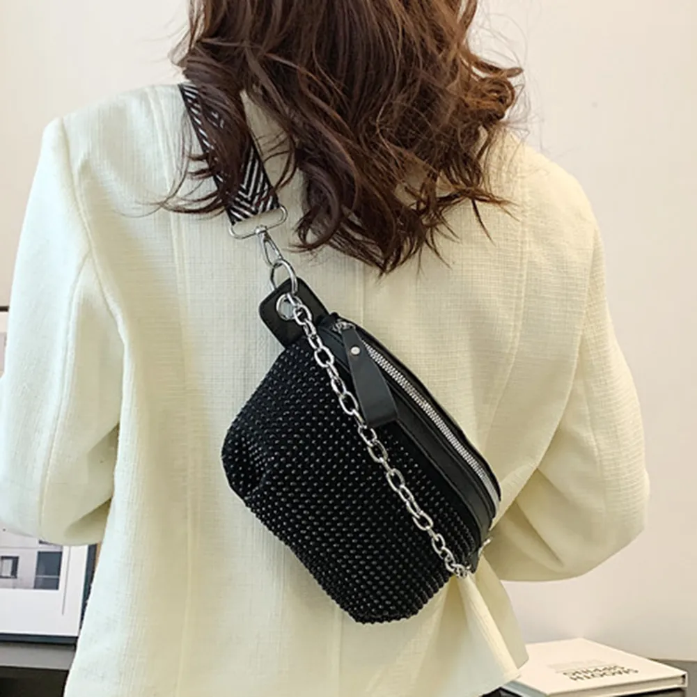 Rhinestone Ladies Handbags Fashion Chain Female Sling Waist Pack Casual Adjustable Strap Portable Elegant For Weekend_voghion.com