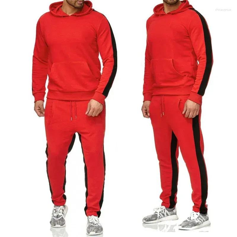 Männer Tracuits Gestreift Sweatshirt Faarfblockéierend Kapuzen Sportskleeder 2-Stéck Set Fiess Kleeder Arrivée Cross-border_voghion.com
