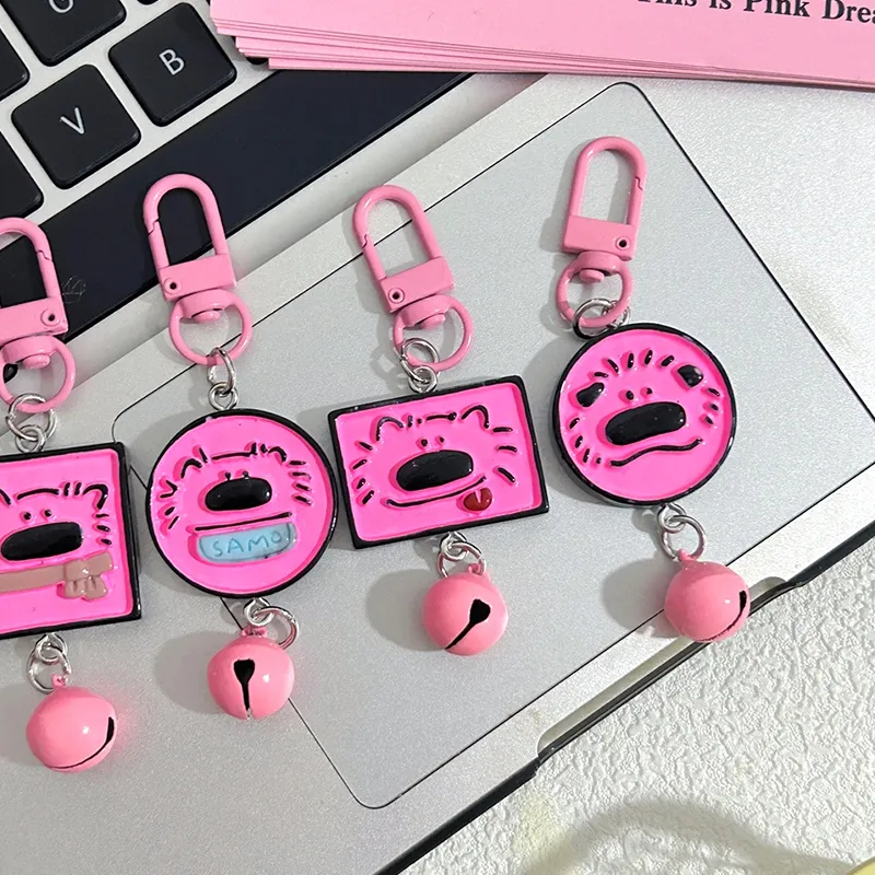 Cute Pink Samoyed Puppy Series Keychain Animal Bell Pet Memorial Keyring Dog Pendant Backpack Charms Car Bag Decor Kids_voghion.com