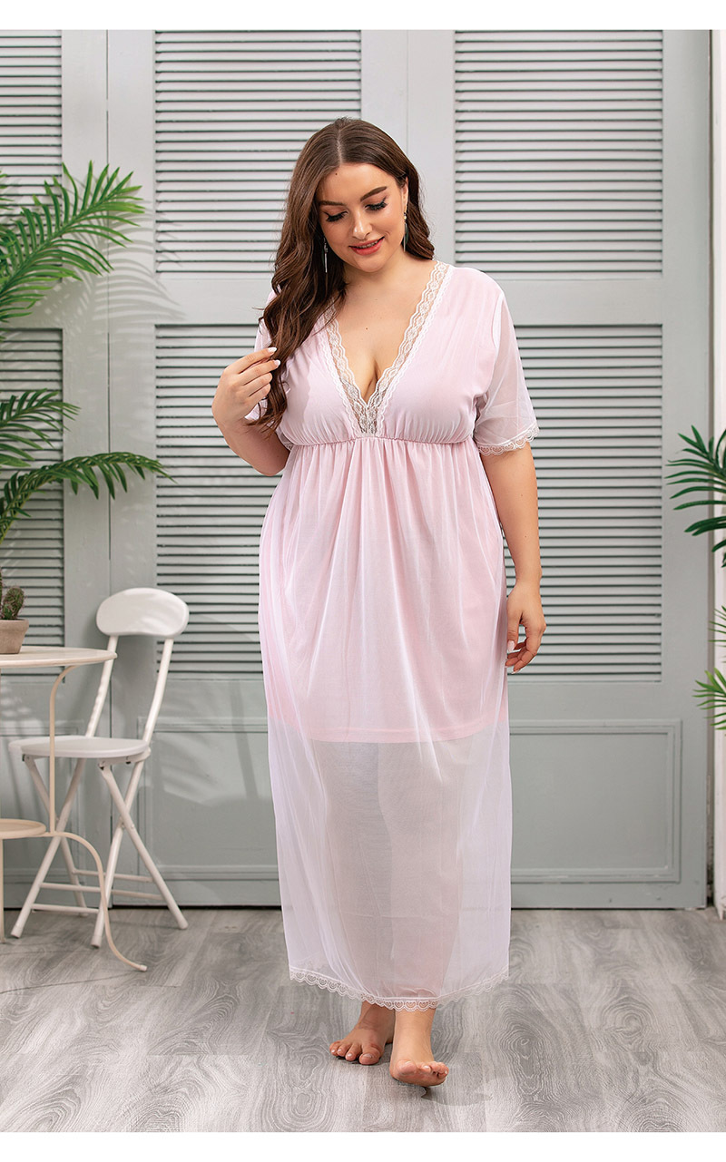 Frauen mesh spitze hause kleidung große größe nachthemd sommer fett mm Französisch kleid_voghion.com