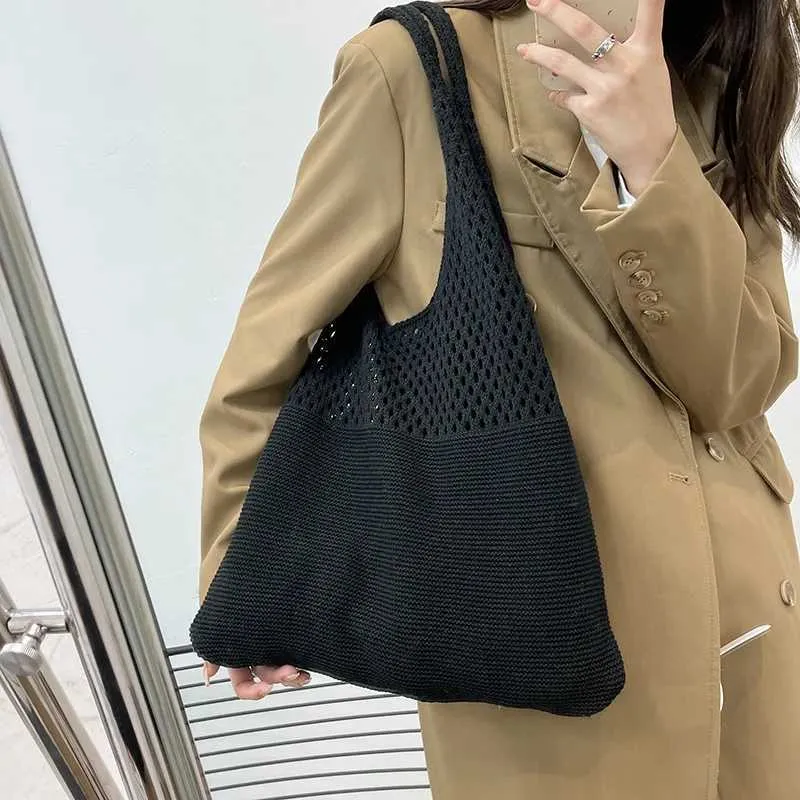 Gebreide tote tas dames retro schoudertas voor strand en zomer_voghion.com
