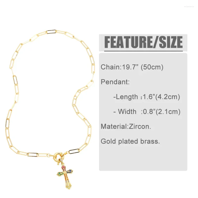 Collane con ciondolo FLOLA MultiColor Zircone Croce per donna Rame Placcato Oro Catena a graffetta Amuleto Gioielli Regali Collare_voghion.com