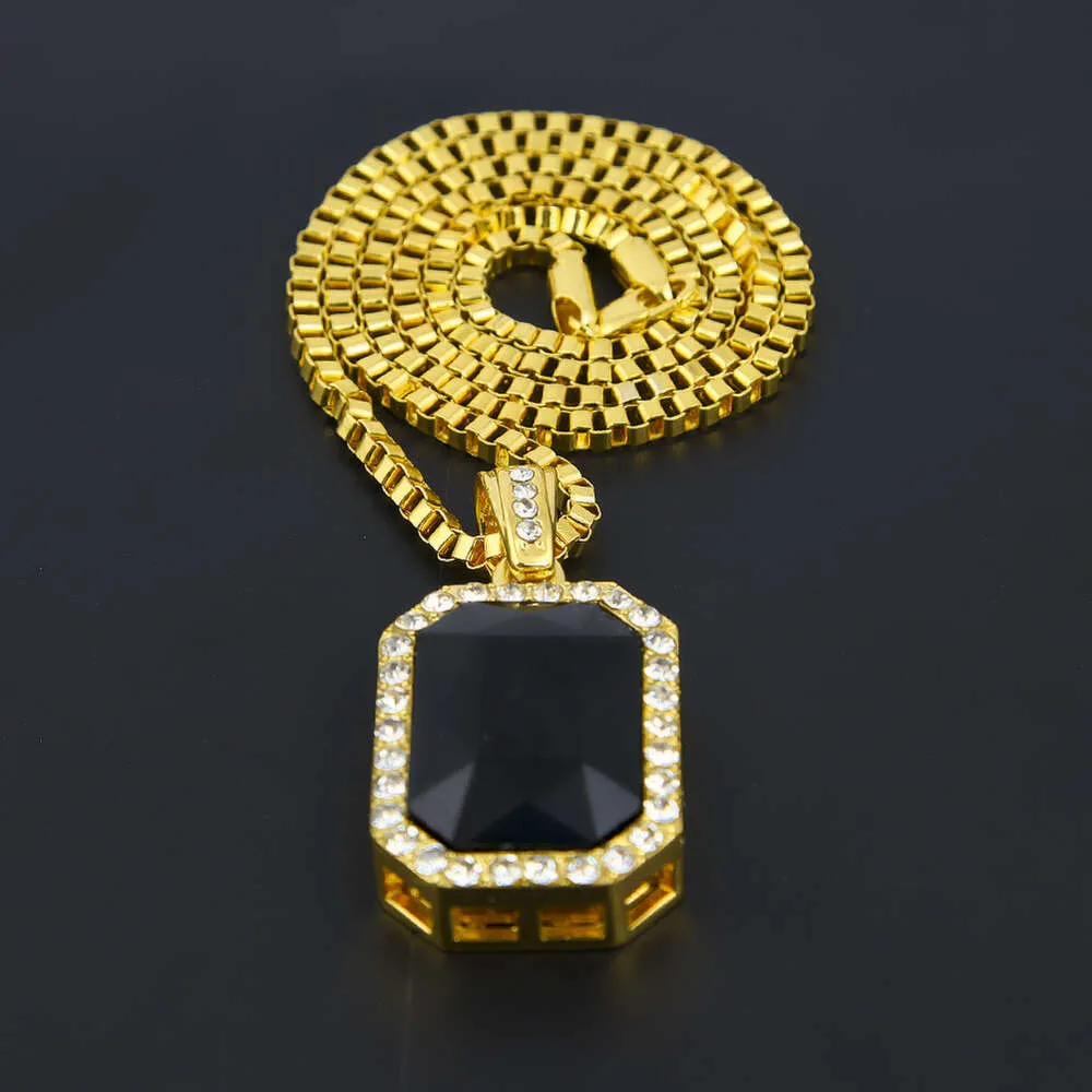 Hip Hop Diamond Square 4.5 * 2.5 Red Alloy Pendant Hiphop Men's Necklace_voghion.com