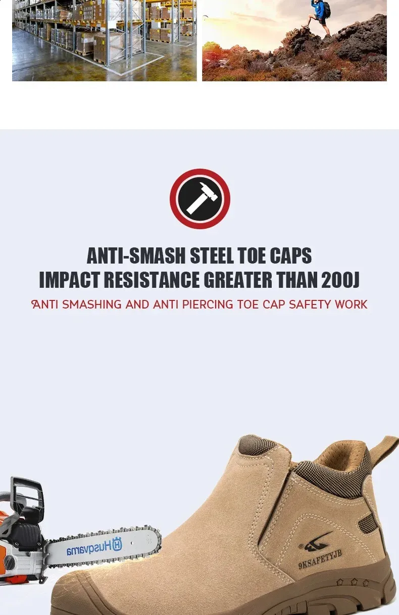 Chaussures de sécurité légères et antidérapantes pour hommes, avec embout en acier respirant et semelle en caoutchouc incassable, 240918_voghion.com