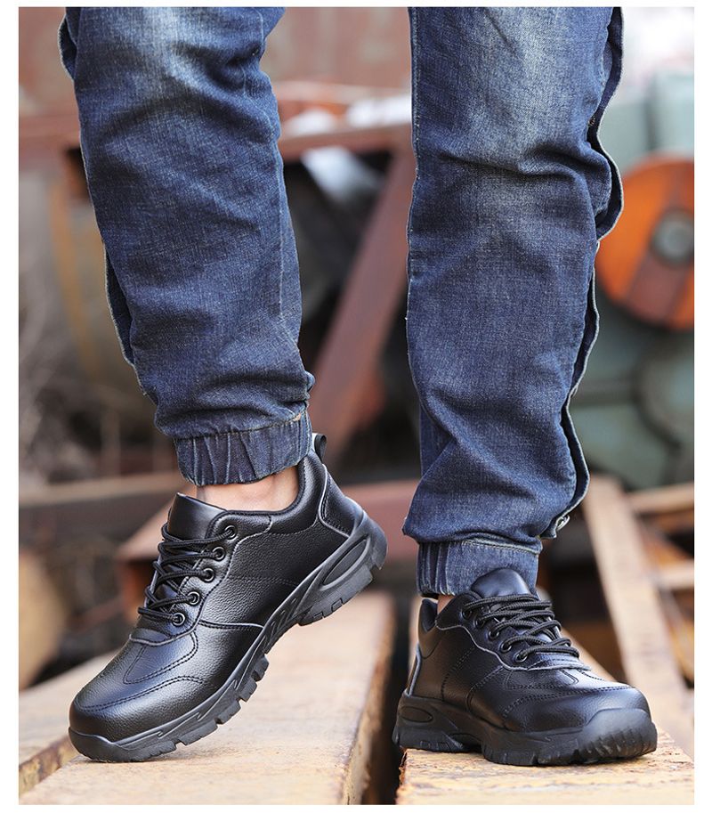PU Leather Men Safety Anti-smash Anti-puncture waterproof Lightweight Work Sneakers Indestructible Shoes Boots_voghion.com