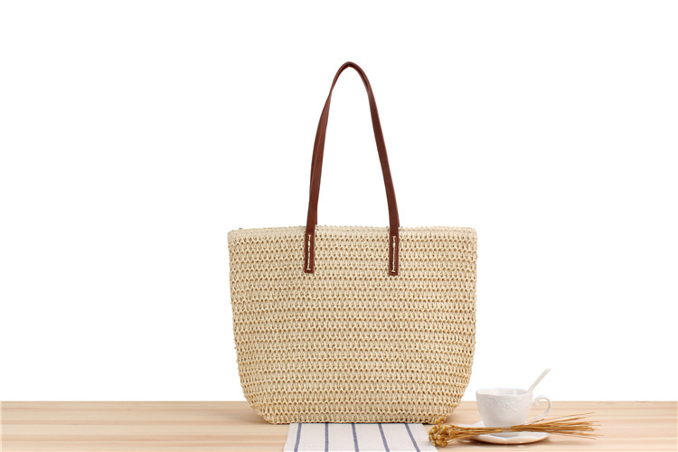 Borsa a tracolla singola in paglia intrecciata semplice e tinta unita, borsa intrecciata per pendolarismo quotidiano, tempo libero, vacanza, borsa da donna_voghion.com