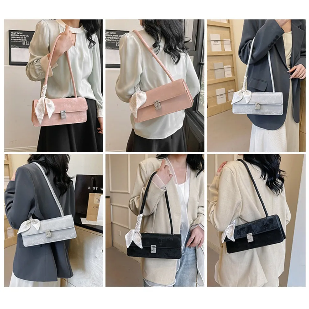 Retro Silk Scarf Lady Shoulder Underarm Casual Commuting Handbag Minimalist Business Women's Banquet Bag_voghion.com