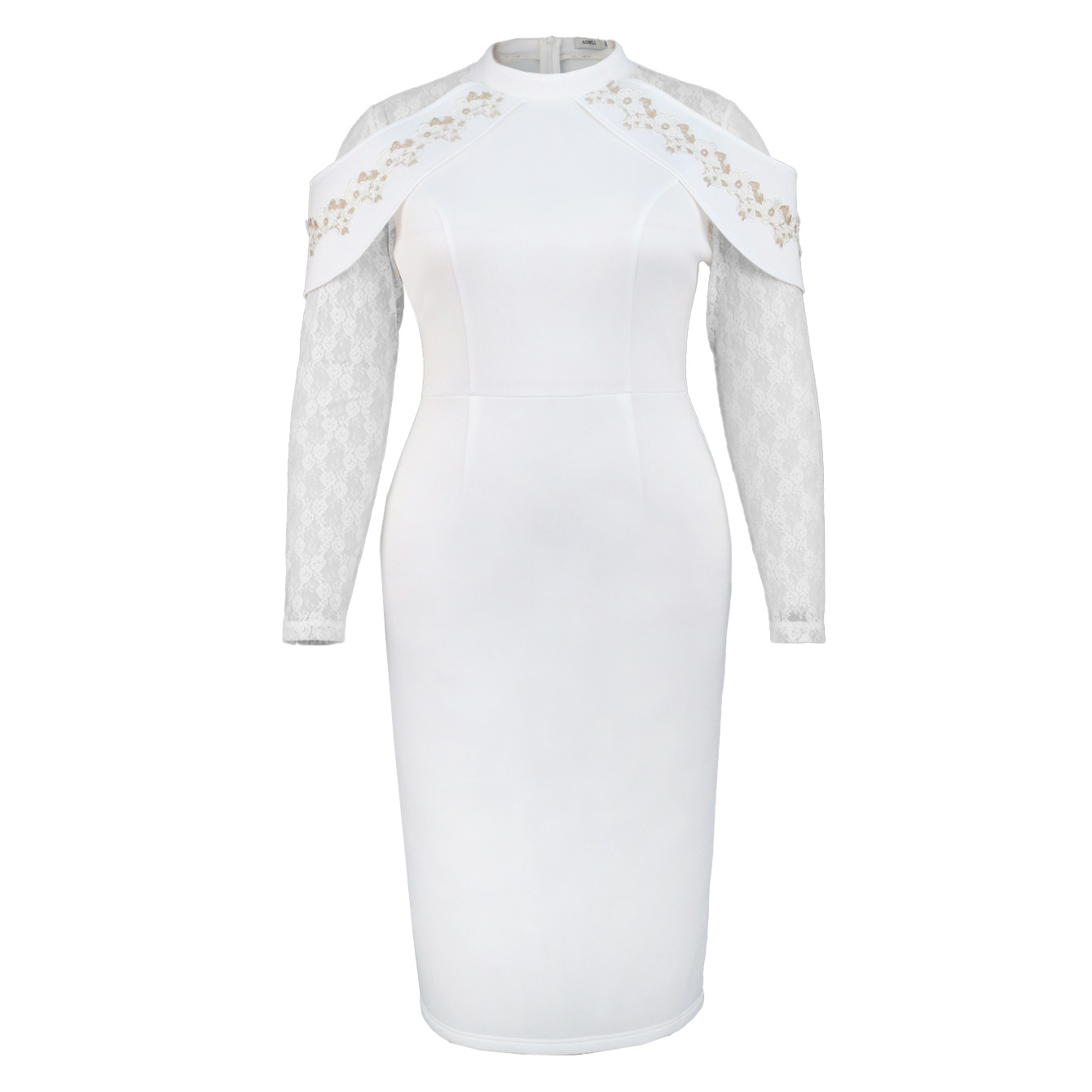 Women's flower lace dress, elegant temperament, small stand-up collar, waist-length skirt, dress_voghion.com