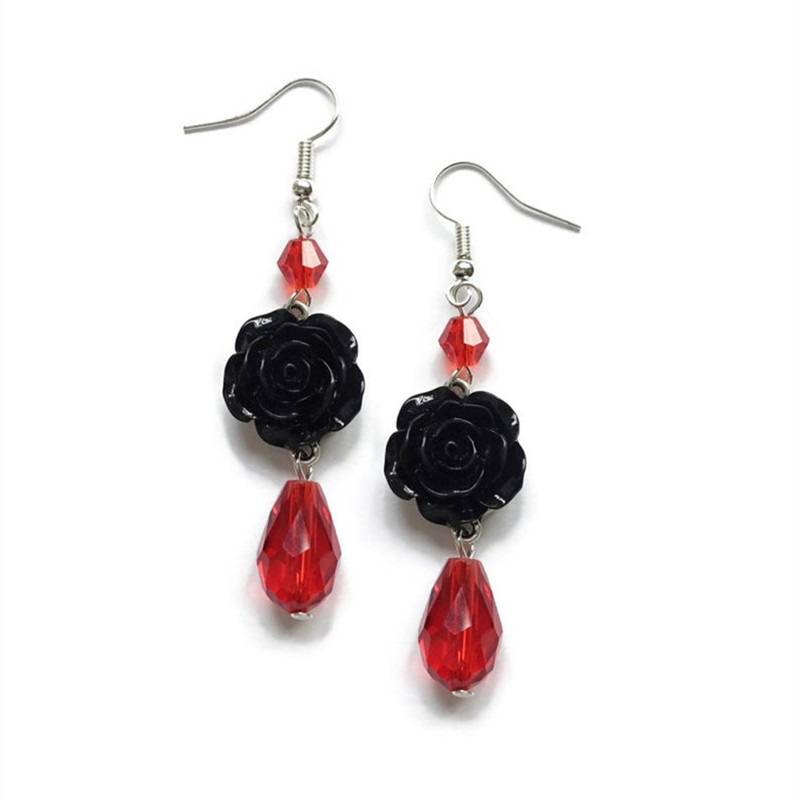 Boucles d'oreilles Boucles d'oreilles roses noires avec perles rouges_voghion.com