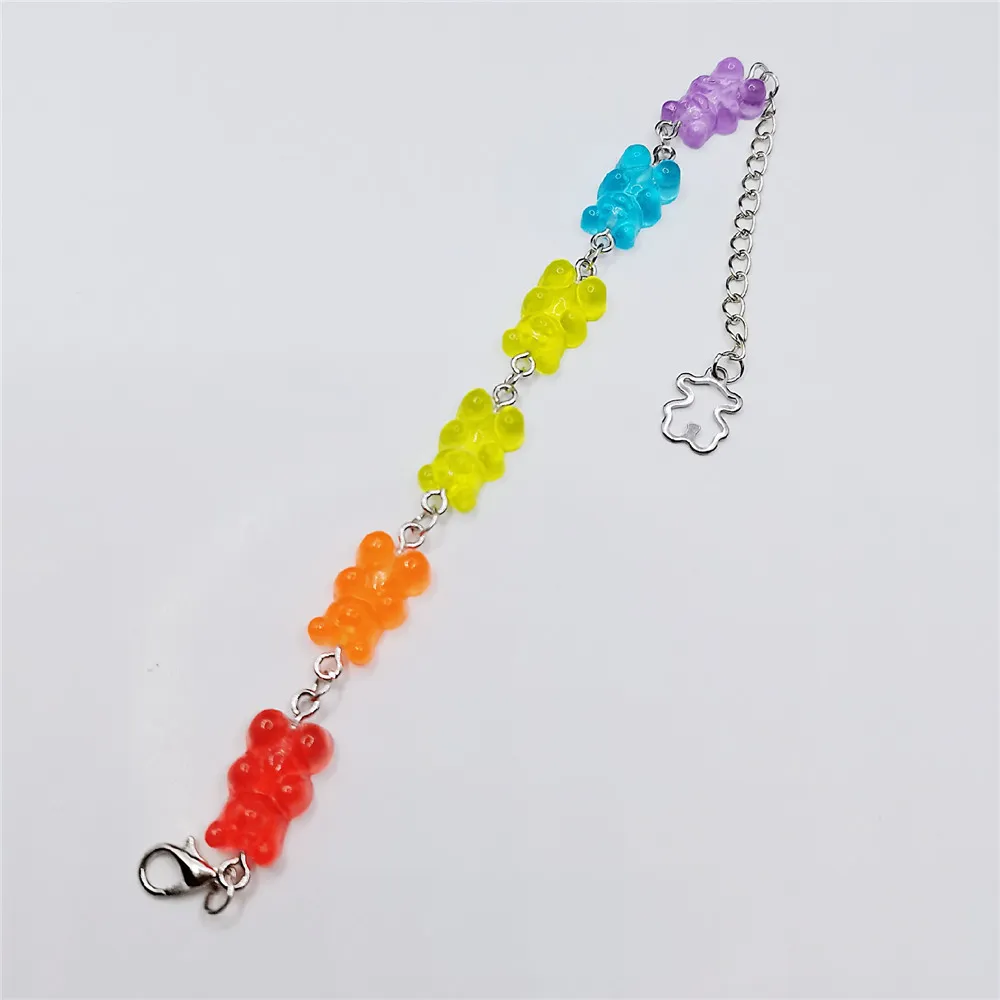 Pulseras de eslabones con bonitos ositos de goma, cadena de acero inoxidable, colgantes, dijes para mujeres, hombres, muñecas, tobillos, joyería para niñas._voghion.com