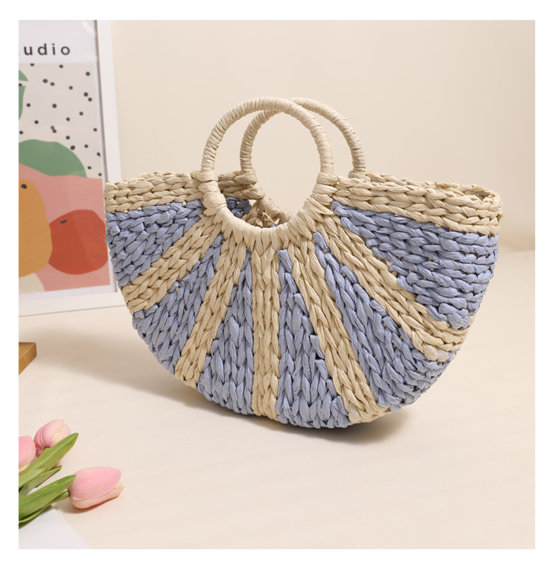 Forest einfache handgehaltene halbrunde Freizeit-Handarbeit aus Stroh gewebt im Urlaubsstil, vielseitige Strandtasche für Damen_voghion.com