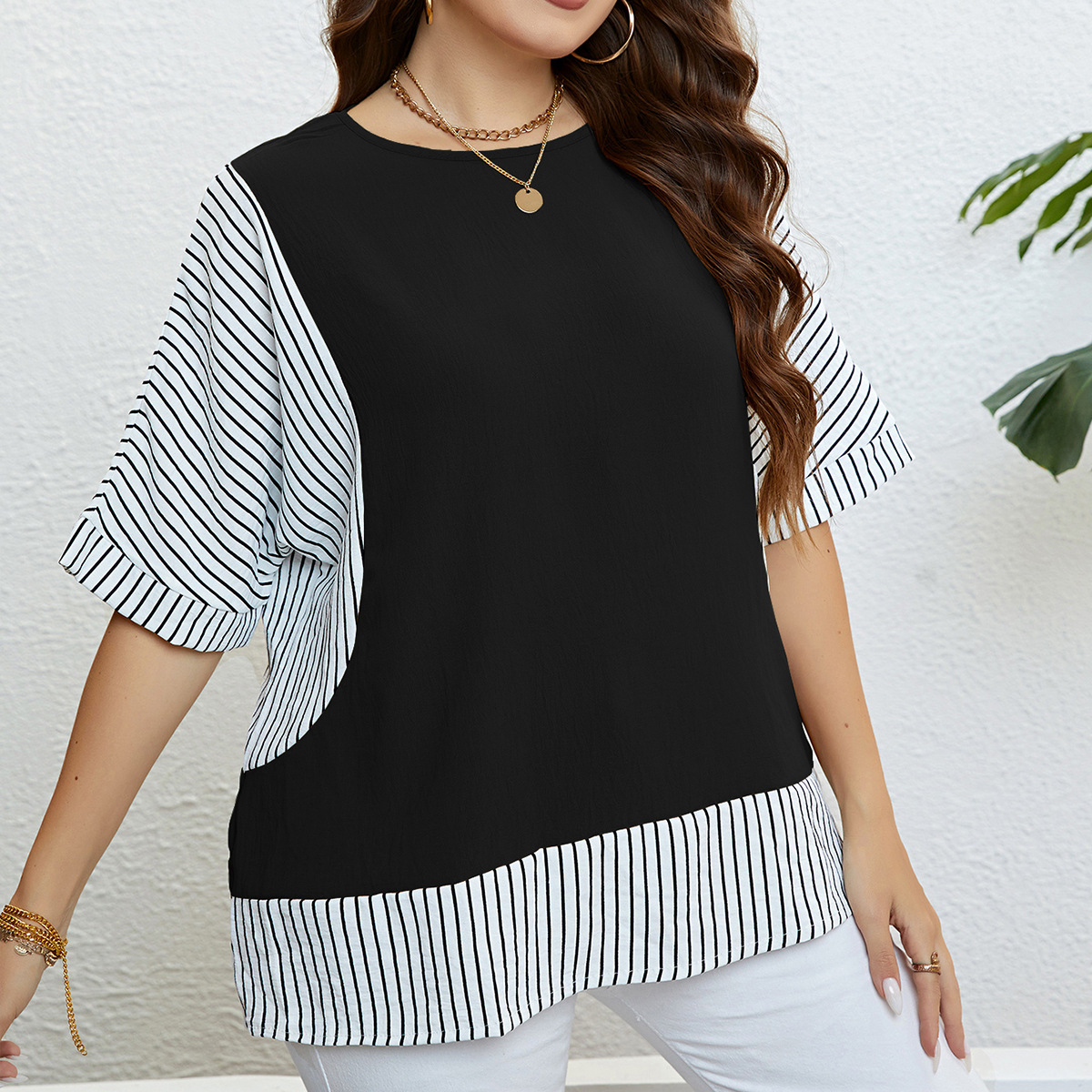 Damen Top mat ronnem Ausschnëtt, zweedeeleg, grousser Gréisst_voghion.com