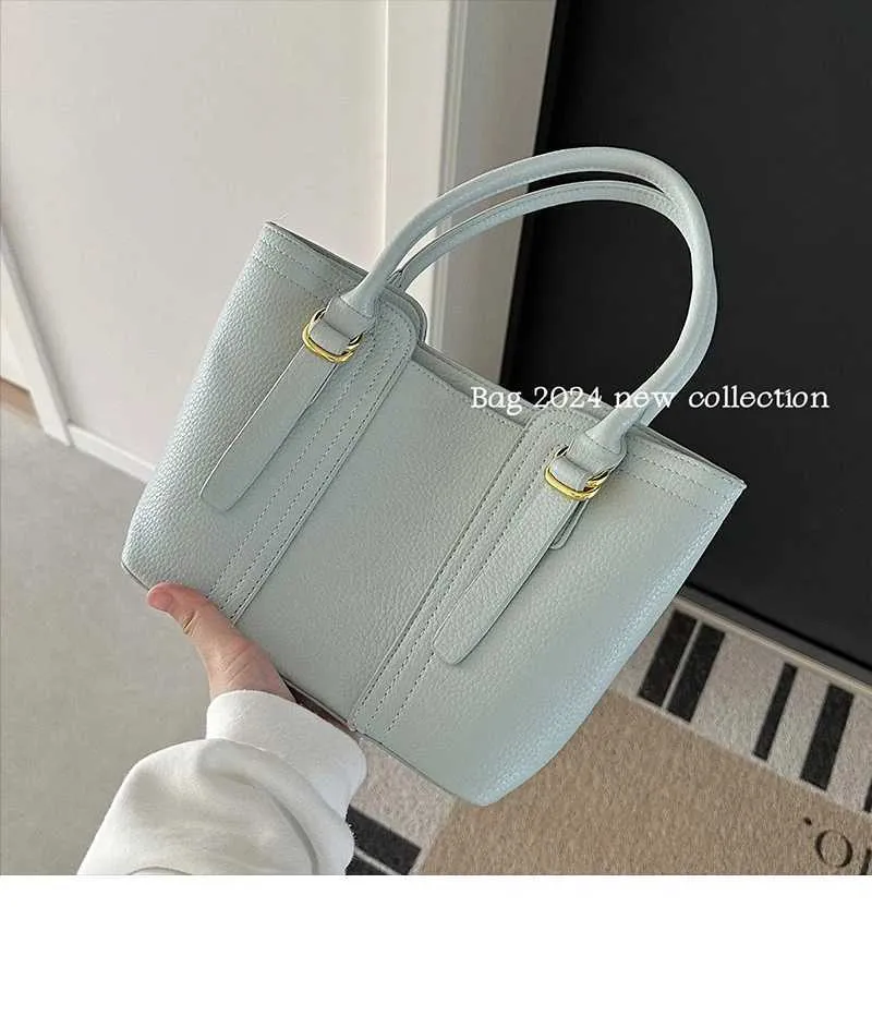 Teksturowane torebki damskie Solidne miękkie skórzane torby typu bucket Duża pojemność Damska torba crossbody do pracy Letnia mięta_voghion.com