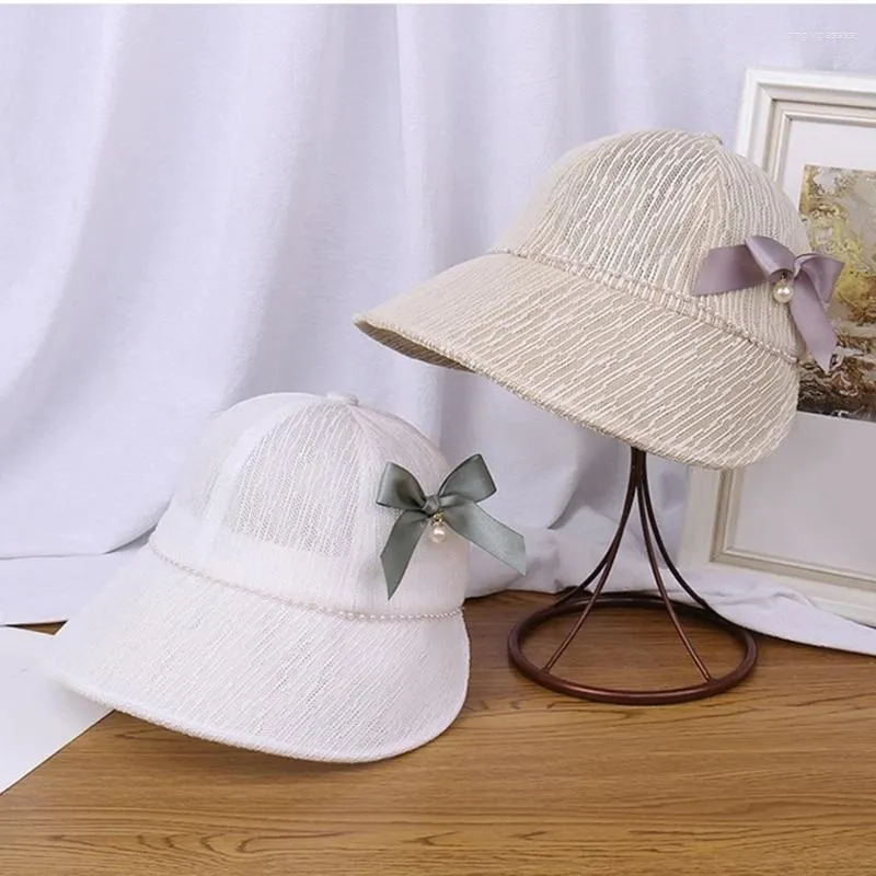 Berets Lady Baseball Caps With Bowknot Decals Woman Tea Party Breathable Sheer Yarn Visors Hat Casual Holiday Spring Sun_voghion.com