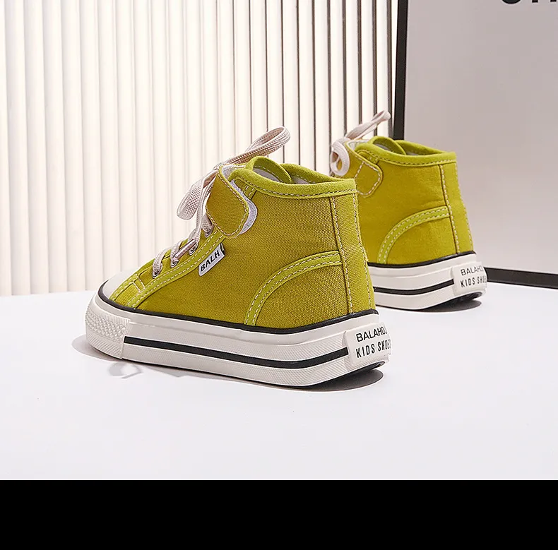 Children's Canvas Yellow Green High Top Boys Girls Toddler Casual Cutefeet Beige Fashion Soft Non-slip Kids Cloth Shoes_desvips.com