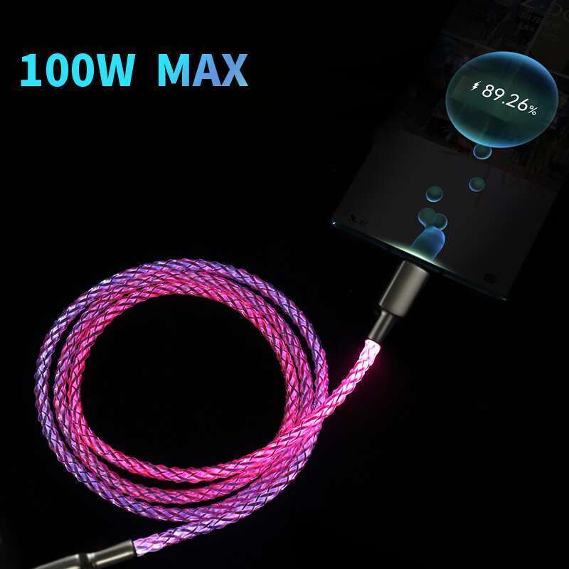 Flowing RGB Data Suitable For PD Fast Charging, Huawei TypeC Iridescent Car Charging Cable_voghion.com