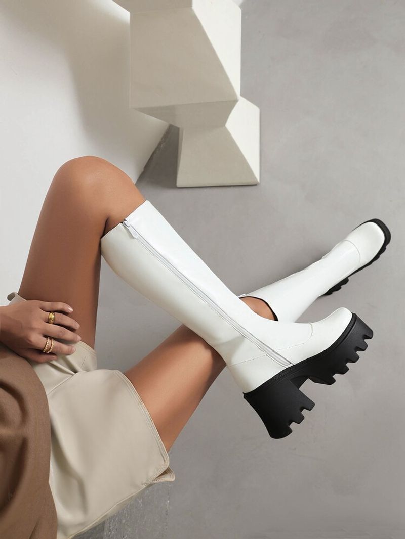 New long boots with round heads, thick soles and side zippers for women_voghion.com