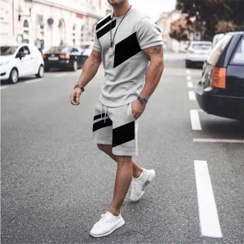 Men's Clothing Suit Summer Fitness Sports Trend Loose Fashion Casual Round Neck T Sleeve Two Piece Suit_voghion.com