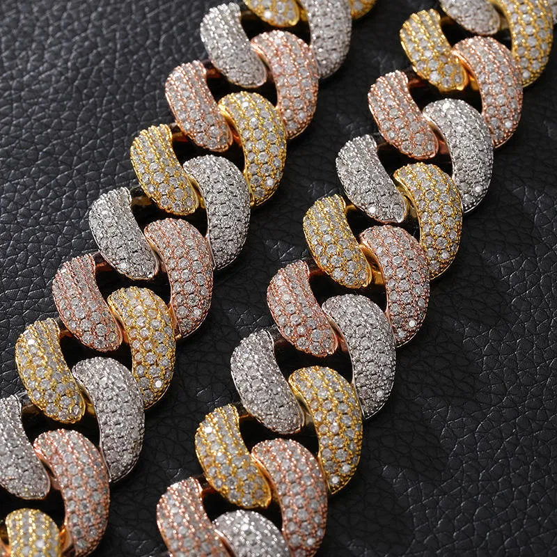 Wholesale Super September Moissanite Cuban Link Chain 14mm-18mm 2 Rows Vvs Sterling Sier Hand Setting Bracelet_voghion.com
