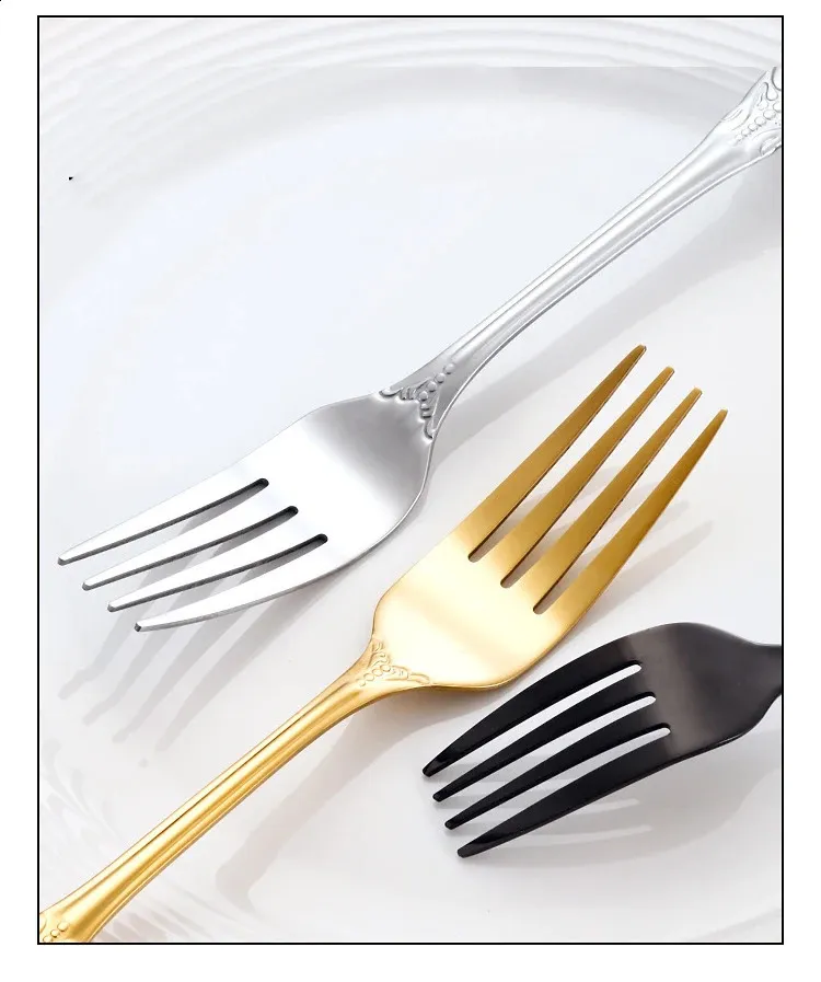 Conjunto de talheres de aço inoxidável dourado, colher, garfo e faca de bife europeus, retrô, oco, louça, talheres_voghion.com