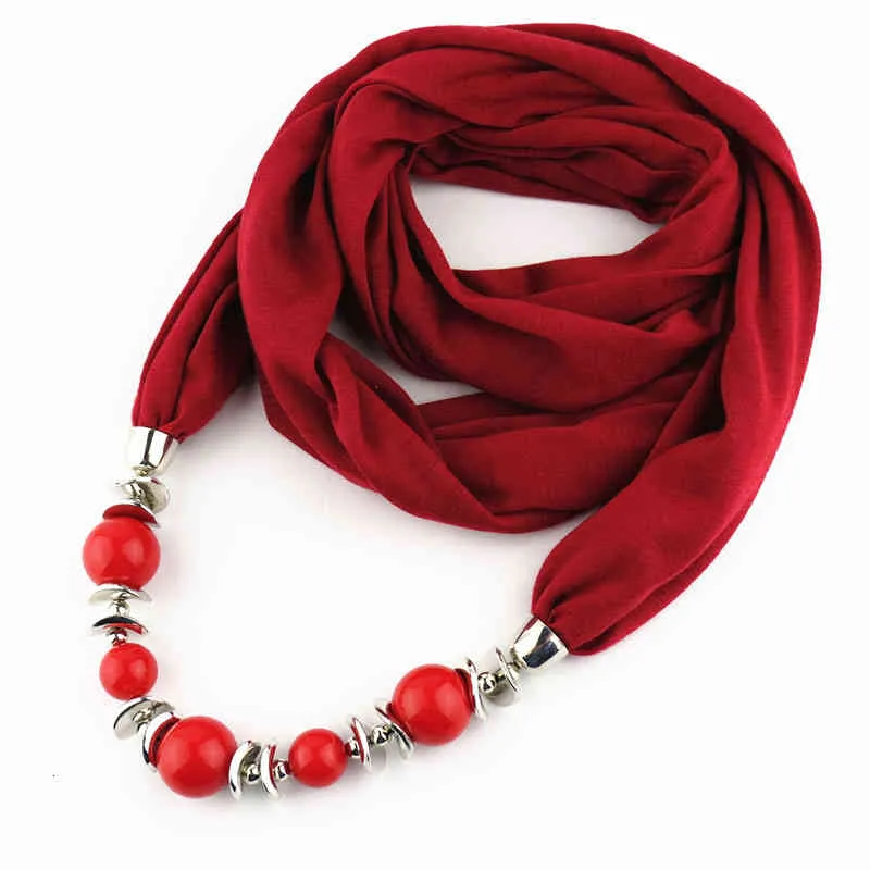 Sciarpa da donna, sciarpa con scialle, collana con ciondolo con perline, sciarpa etnica in chiffon tinta unita, con nappa_voghion.com