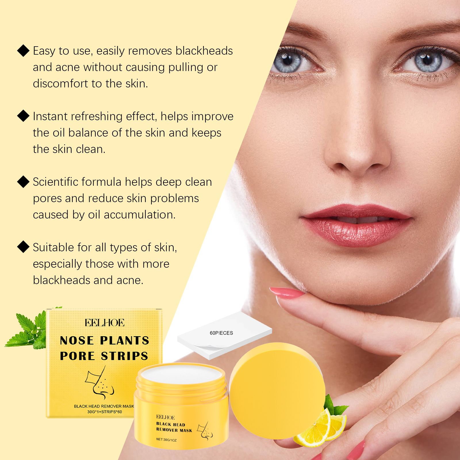 EELHOE Blackhead Cleansing Nose Patch Gently Cleanses T Zone Pores, Acne Moisturizes Skin And Tears Nose Mask_voghion.com