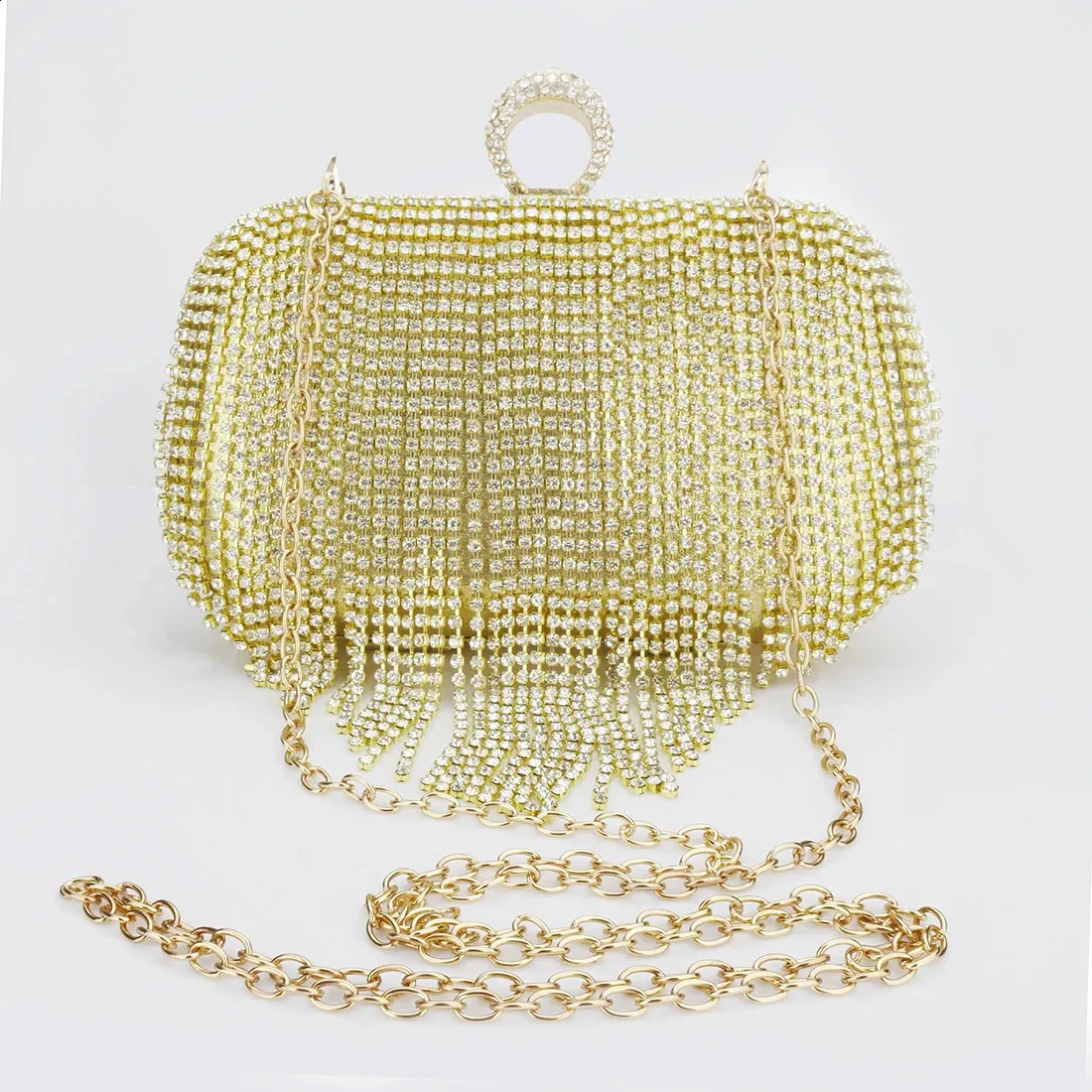 Rhie Tassels Ring Clutch Sac à main de soirée Bg Dia Sac à main de fête de mariage pour femmes Sac à bandoulière en chaîne 240823_voghion.com