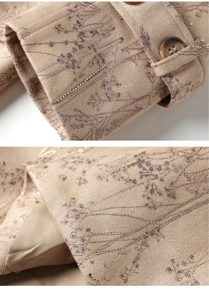 Women's autumn new style temperament fashion print over knee long windbreaker 6791_voghion.com
