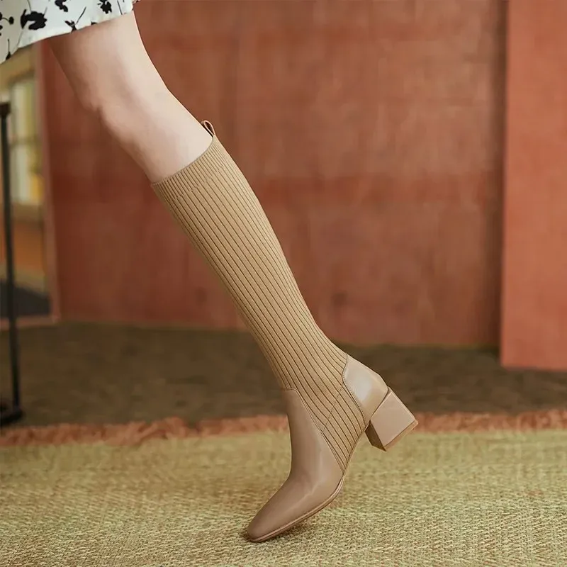 Knee-high Knitted Boots For Women Comfortable Casual Winter Style_voghion.com