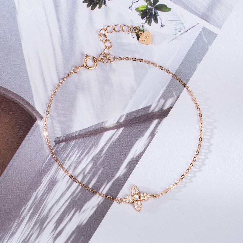 Light S Sterg Sier Niche Design High End Firkløverarmbånd til kvinder Indlagt med zirkon Ultra Fine Håndsmykker_voghion.com