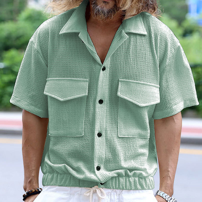 Camicia casual estiva da uomo a maniche corte con cardigan multitasche Bubble 2024_voghion.com