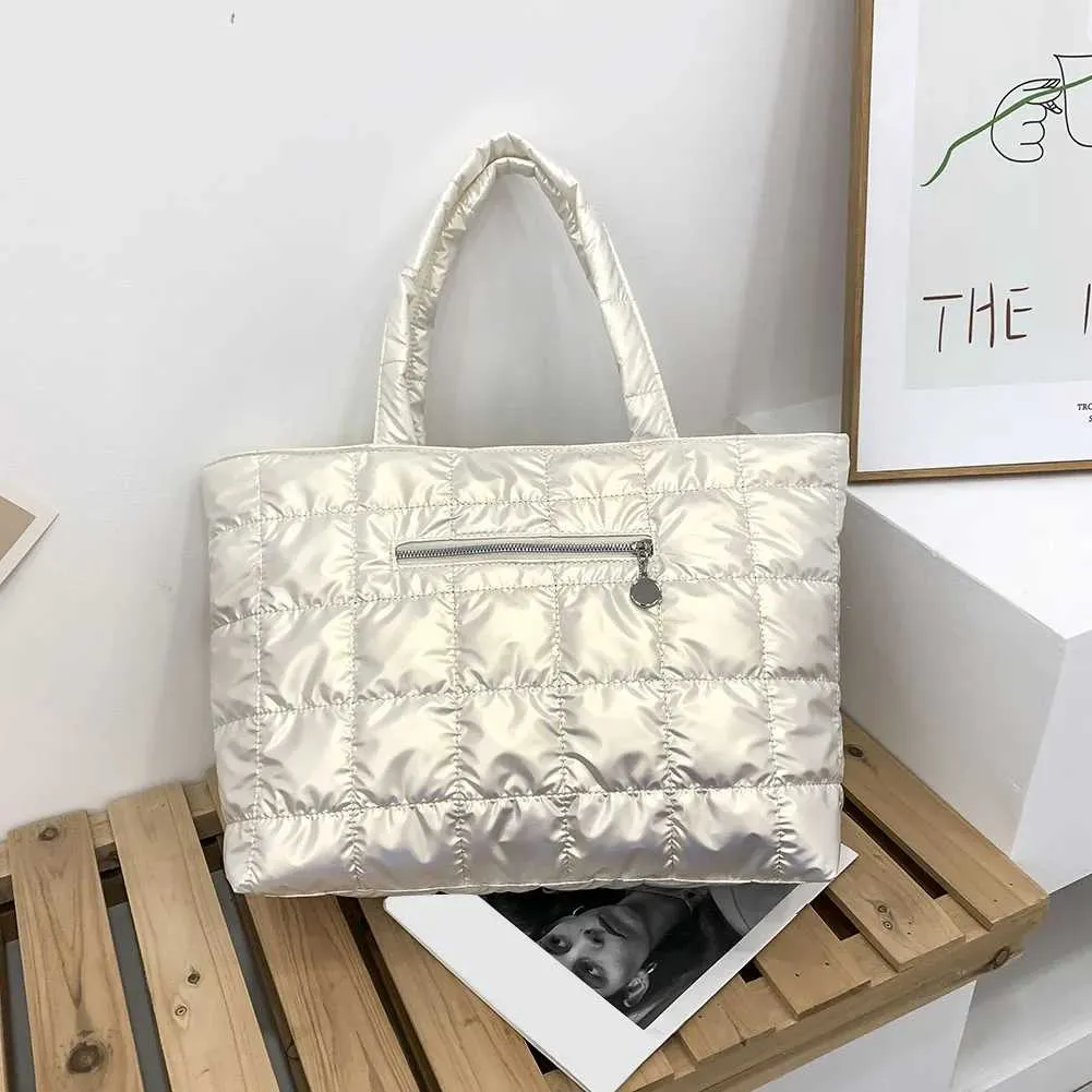 Sac cabas matelassé pour femme sac à main nylon grande capacité_voghion.com