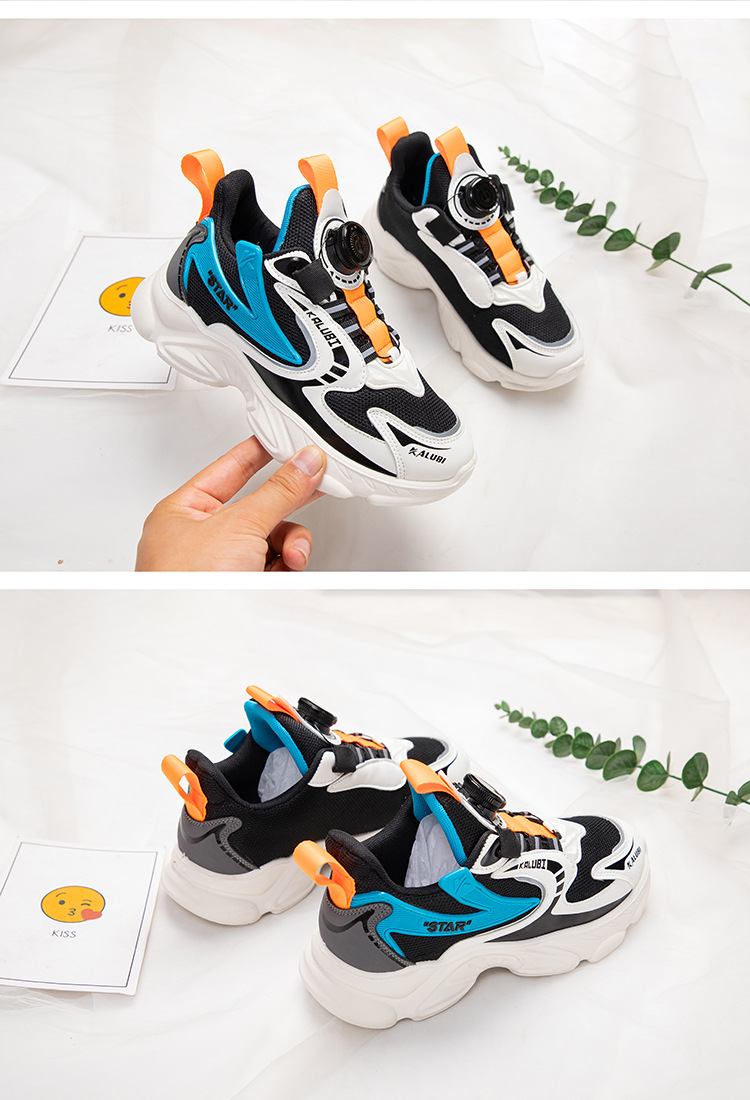 Neue Kindersportschuhe mit Drehknopf für Frühling und Herbst, weiche Sohle, Mesh-Oberfläche, Teenager, Jungen und Mädchen_voghion.com