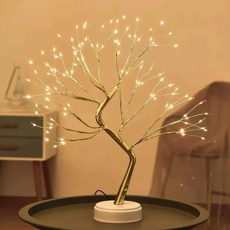 Luce notturna a LED a forma di albero bonsai - Interruttore touch, filo di rame, decorazione natalizia per camera da letto UE_voghion.com