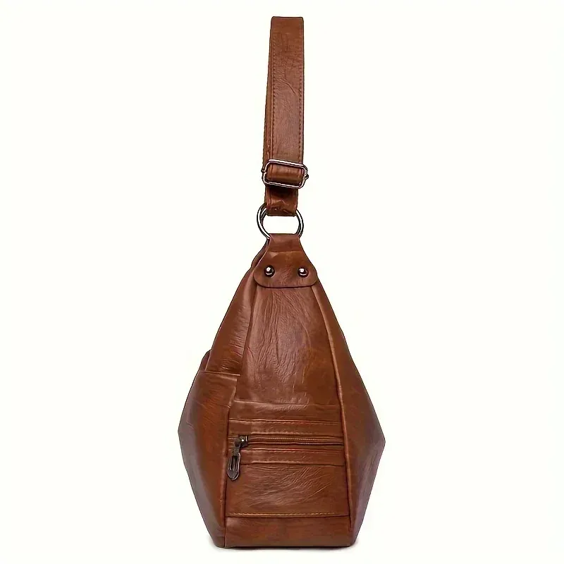 Borsa a tracolla Hobo retrò, grande capacità, casual, alla moda, in pelle PU, tinta unita, semplice e versatile da donna_voghion.com