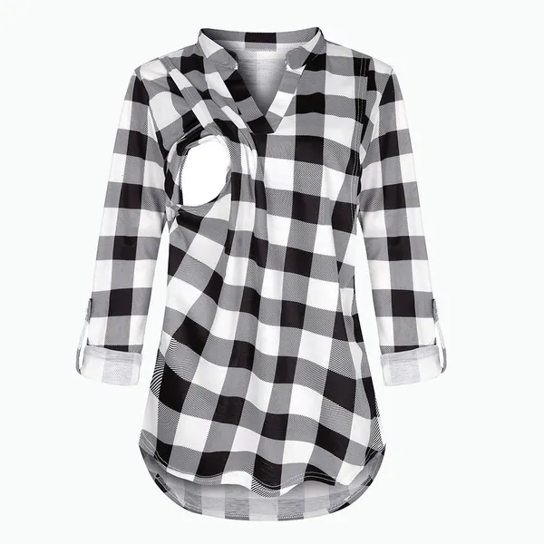 Tees Annelik Emzirme Tişörtü V Yaka Bluzlar Gömlekler Uzun Kollu Çizgili Emzirme Üstleri Hamile Kadınlar İçin Giysiler_voghion.com