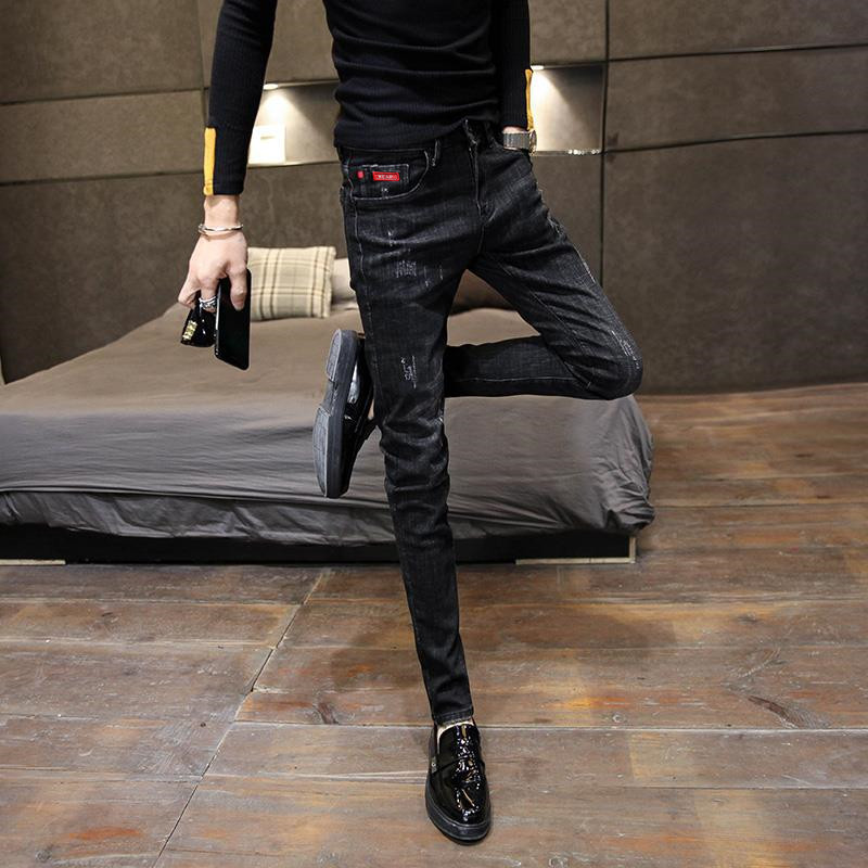 Men's Clothing Celebrity Jeans Men's Slim-fitting Skinny Pants Autumn Social Spirit Young Man Handsome Long Pants Trendy Brand Trend