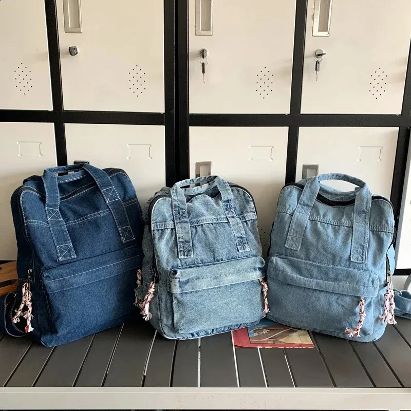 Retro Denim Womens Backpack Canvas Shoulders Bag College Knapsack Big Packbag Travel Rucksack Student Jeans Mochila Y2K_voghion.com
