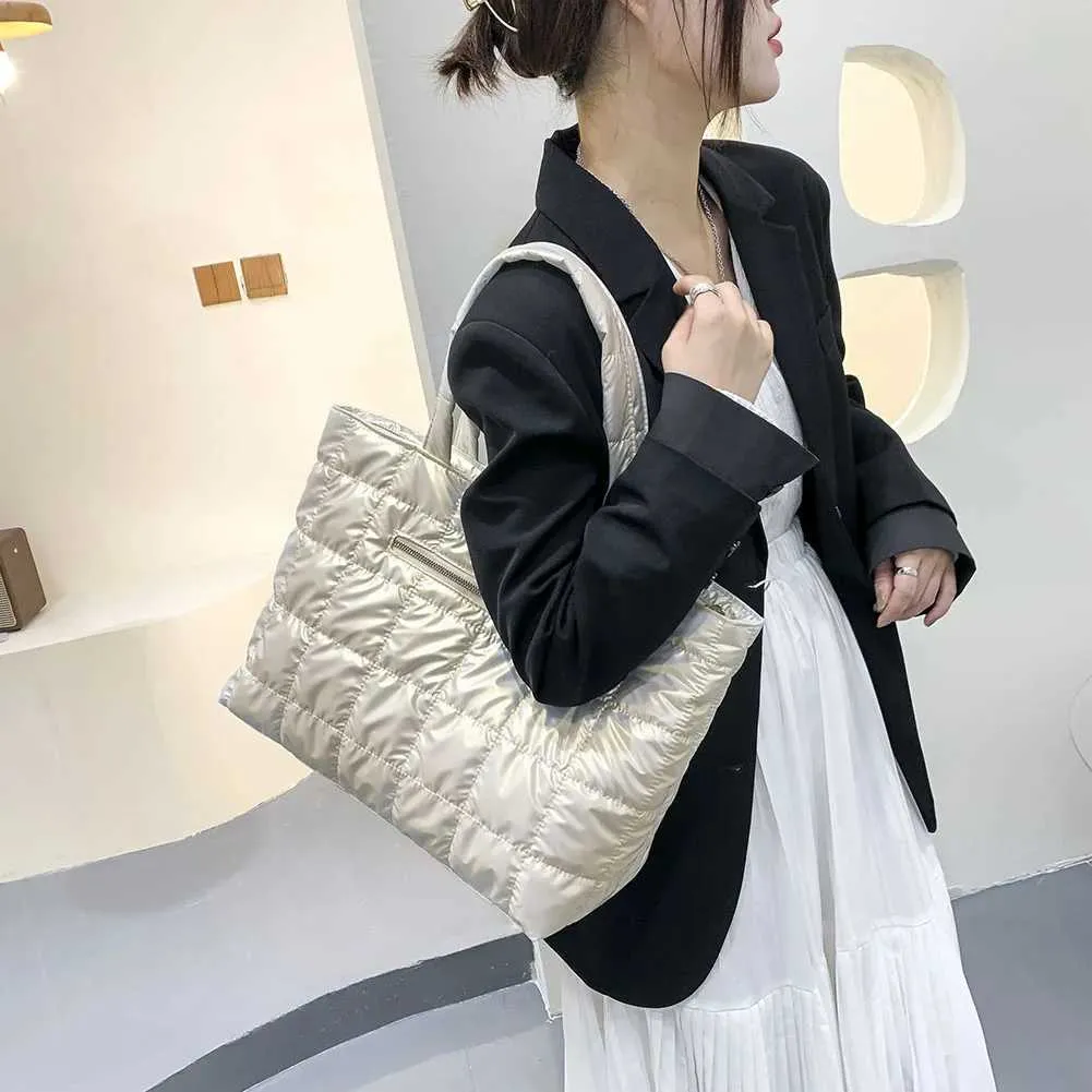 Sac cabas matelassé pour femme sac à main nylon grande capacité_voghion.com