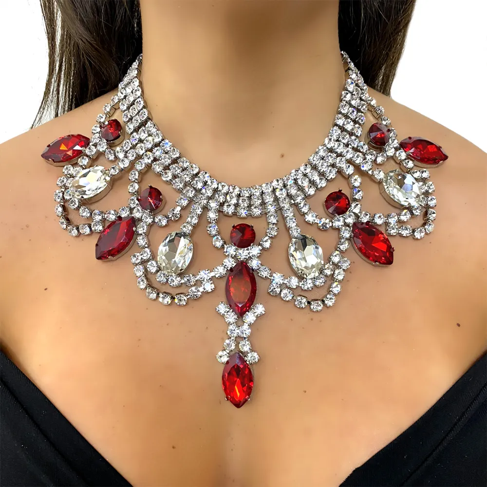 Chains Exaggerated Necklace Chain Vintage Accessories Rhinestone Fashion 2023 Statement Choker Crystal_voghion.com