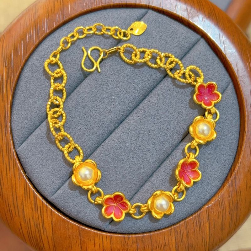 Braccialetto smaltato tutto-fiammifero fresco e dolce alla moda, colore oro, anno vecchio, felice, miele, perla, cinque wer_voghion.com