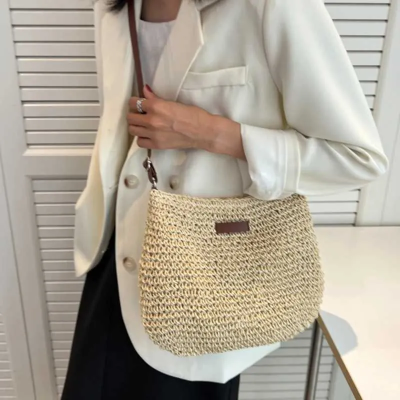 Sac à bandoulière tissé en paille pour l'été, sac à main de grande capacité pour les vacances à la plage, le shopping, les messages_voghion.com