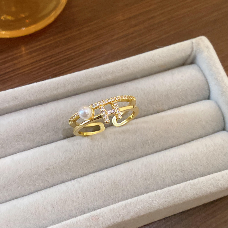 Real Gold Electroplated Zircon Heart Opening from South Korea Irregular Pearl Index Finger Ring Fashion and Elegant_voghion.com