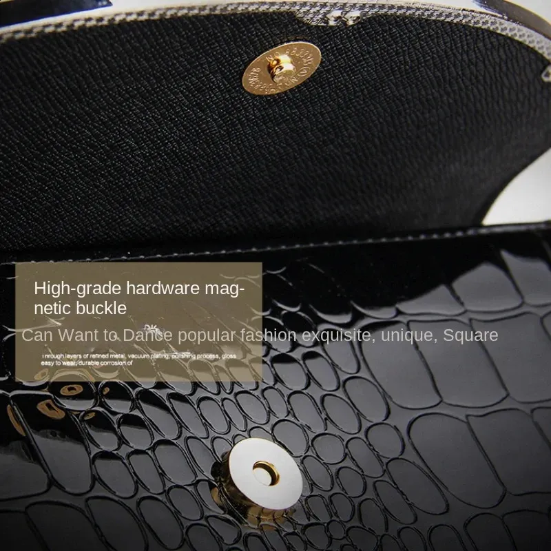 Patent leather womens Large capacity chain clutch Single shoulder straddle bag 240924_voghion.com