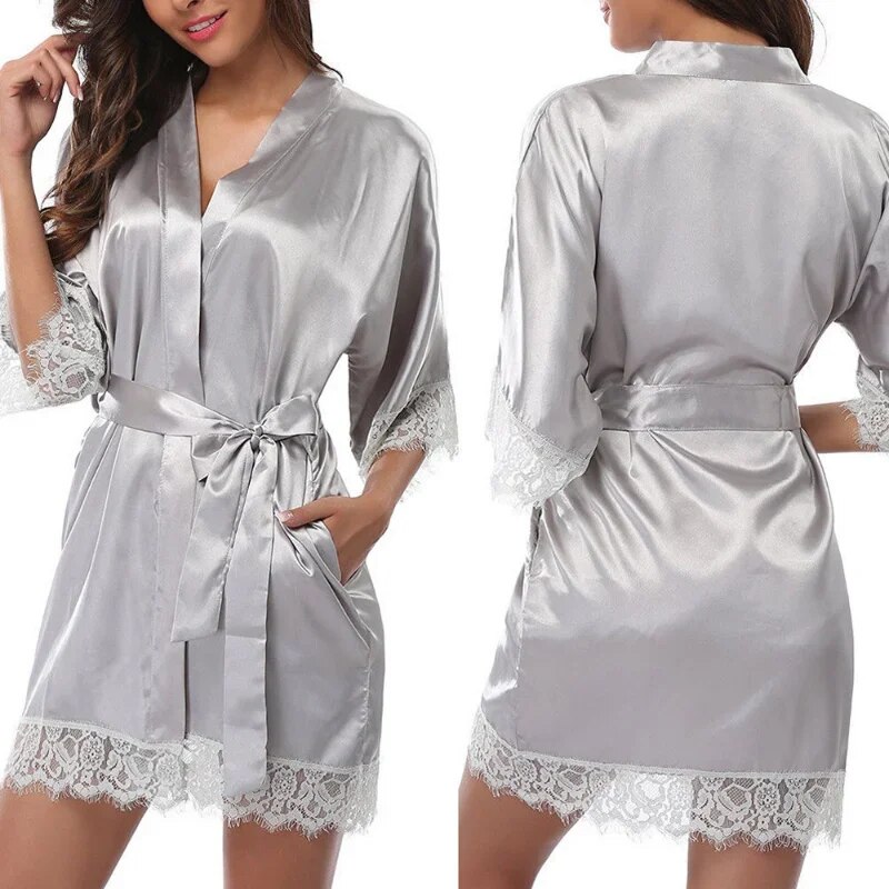 InjSatin-Robe de nuit en dentelle pour femme, lingerie sexy, douce, lisse, pyjama_voghion.com