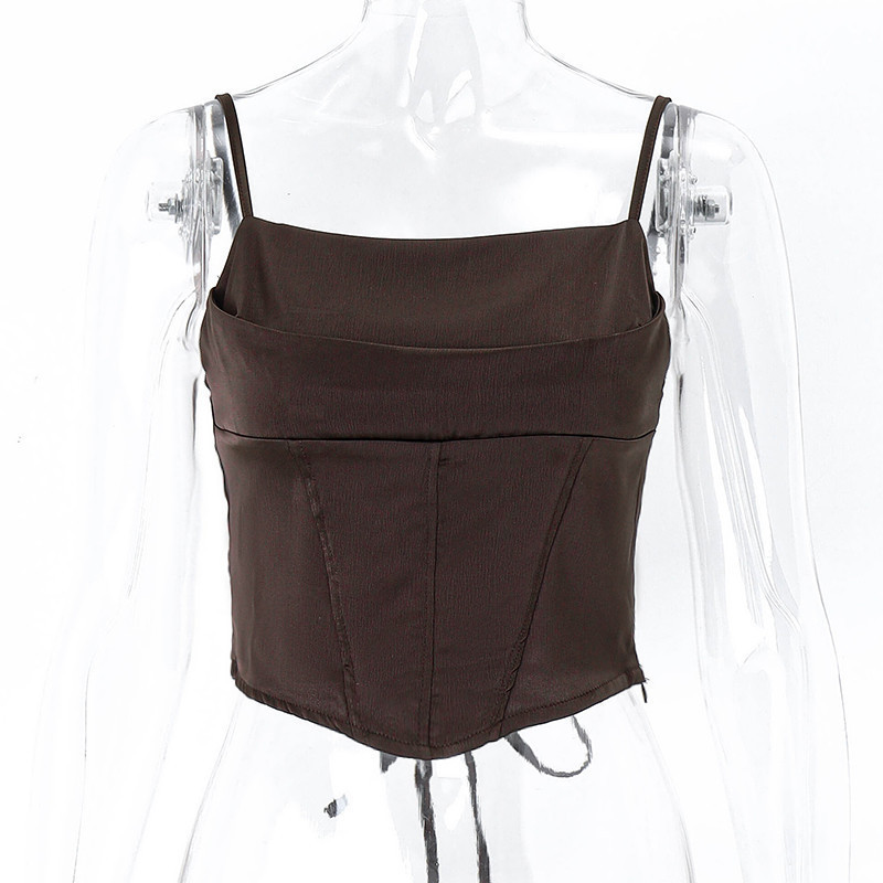 Damenmode 2024 Spicy Girl Satin Fischgrätenspitze Offener Nabel Hängender Unterteil Tank Top für Frauen_voghion.com